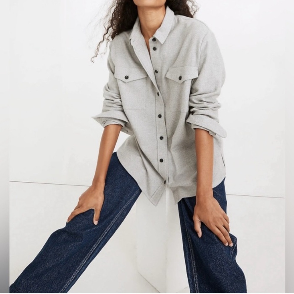 MADEWELL‎ Light Gray Flannel Flap-Pocket Oversized Ex-Boyfriend Shirt Size Small
